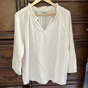 Loft Outlet cream ruffle collar poly top